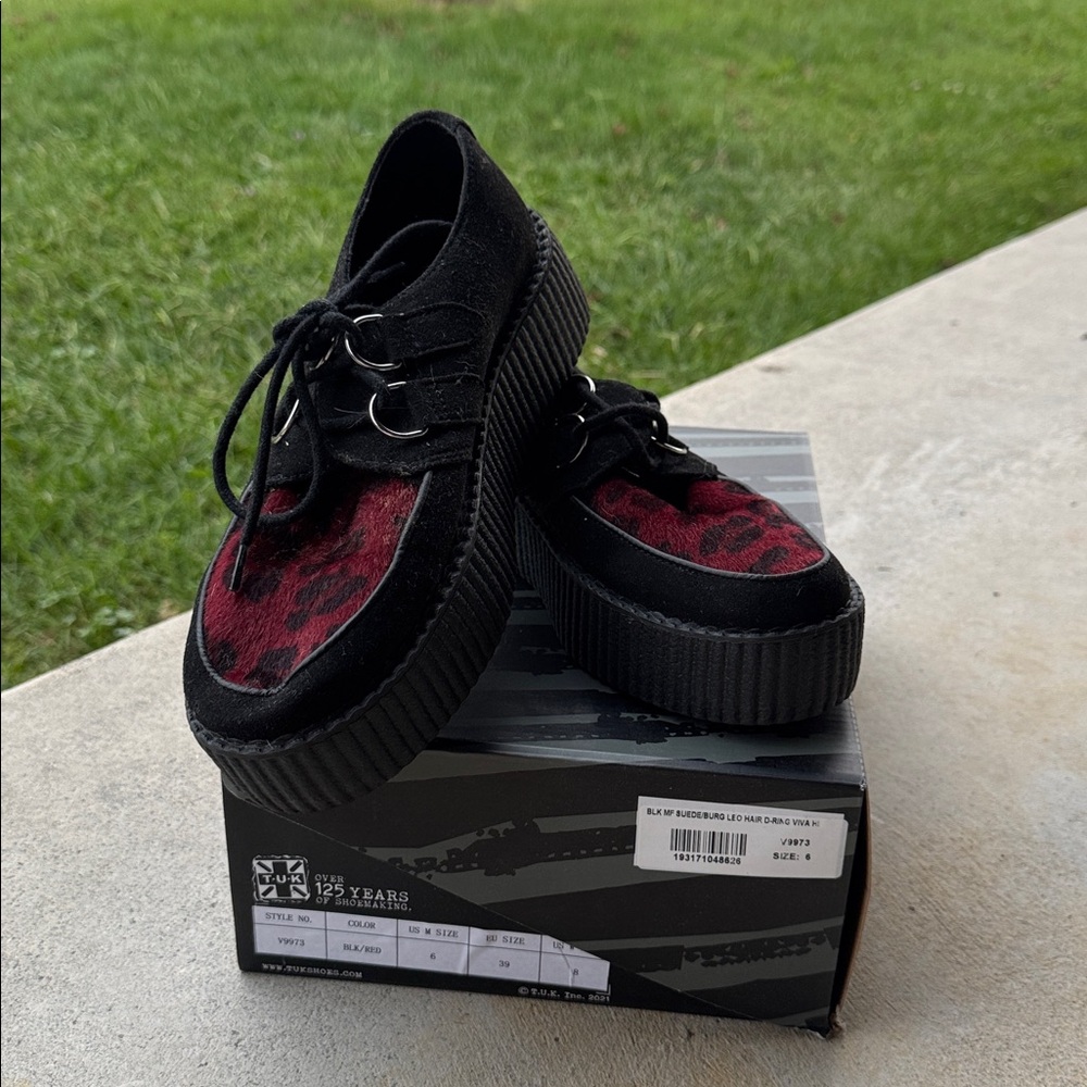 TUK Creeper- Black and Red Platform Shoes- unisex